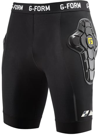 G-Form EX-1 Bike Short Liner - Padded Compression Shorts for Men - Protective Bike Shorts for BMX and Snowboarding - Black/Yellow, Youth Small/Medium