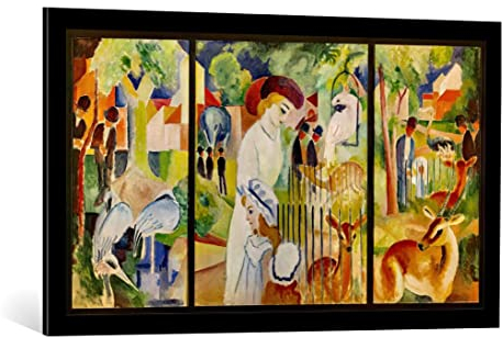 kunst für alle Bild mit Bilder-Rahmen: August Macke Triptychon Großer Zoologischer Garten - dekorativer Kunstdruck, hochwertig gerahmt, 100x55 cm, Schwarz matt