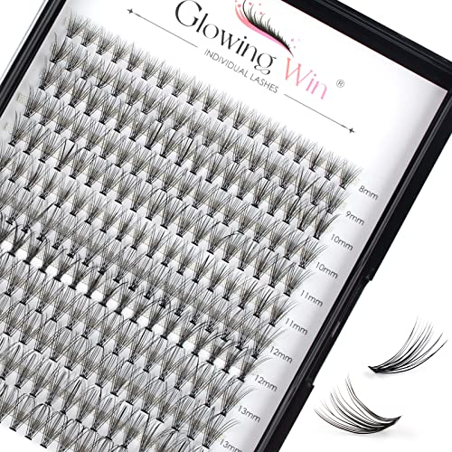 Glowing Win Extension Cils Individuels Faux Cils Naturel Cluster Lashes 0.07C 8-15mm 20D 228PCS Faux Cils Bouquet Volume Russe DIY Extensions de Cils Professionnel