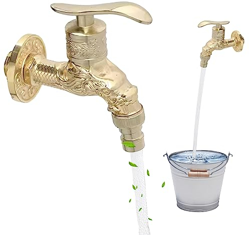 Robinet En Laiton Antique 1/2 : YIDM Vintage Robinet Exterieur Jardin En Alliage De Zinc Valve En Cuivre Design Gaufré Robinet Encastré Pour Salle De Bain Maison Extérieur Jardin Or