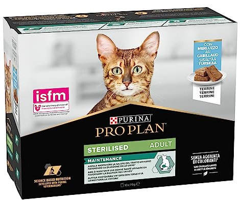 Purina Pro Plan Cibo umido per gatti sterilizzato adulto Terrina merluzzo 10 buste da 75 g