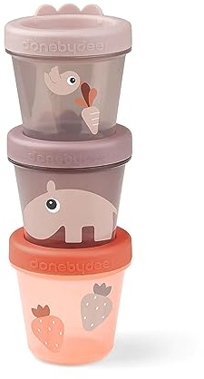 Done by Deer Baby-Snackbox 3-er Set Ozzo Rosa - Ø8 x H 8 cm - Behälter mit Schraubverschluss - Snackboxen aus 100% PP, Dichtungsring: 100% Silikon in Lebensmittelqualität