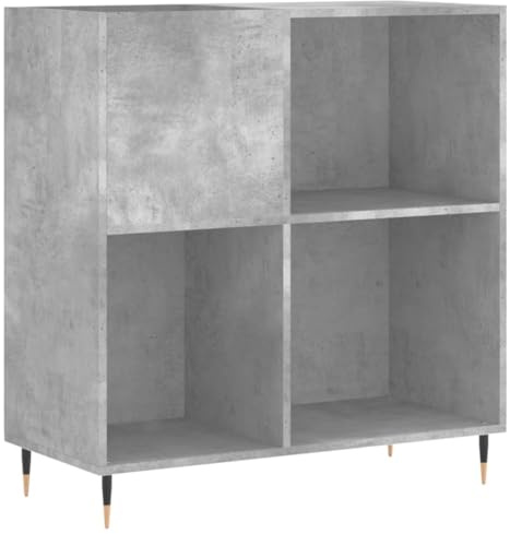 vidaXL Plattenschrank, Schallplattenschrank mit viel Stauraum, Plattenspieler Schrank für Wohnzimmer, LP Schrank Schallplattenständer, Betongrau Holzwerkstoff