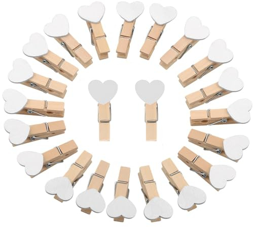 Mini Mollette in Legno,100 PCS Mollettine Piccole Cuore 3 cm / 1,18 pollici Mini Mollete Cuore in Legno per Foto Biglietti Matrimonio Scrapbooking DIY