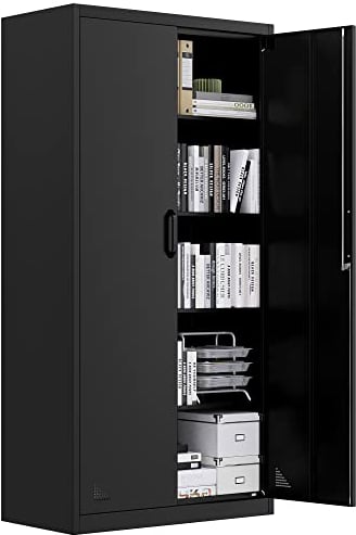 YITAHOME Office Storage Cabinets, Tall Metal Filing Cabinets with Keys & 4 Adjustable Shelves, lockable Office Cabinet For Garage Home Office, 180 cm x 90 cm x 45 cm, Black
