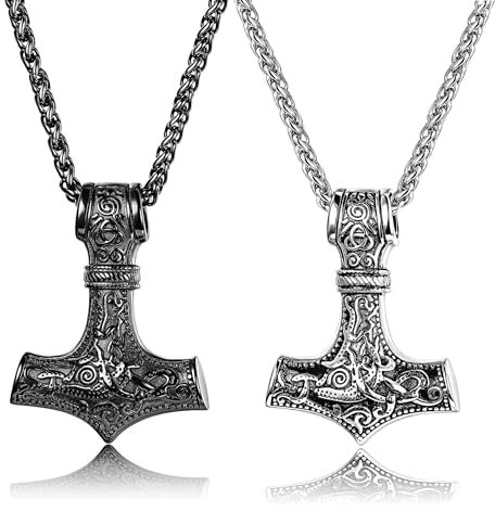 YADOCA Thors Hammer Halskette Kette Herren Edelstahl Silber Schwarz mit Keltischer Knot Thors Hammer Anhänger Wikinger Schmuck Geschenk