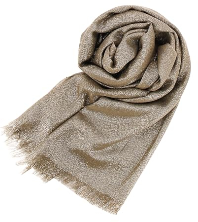 Stellazeta Elegante Stola für Damen, Zeremonie mit Lurex, eleganter Damen-Schulterschutz für Kleid, Schal für elegante Kleidung, leichter Damenschal für den Sommer, Taupe - Silber, 200 cm x 80 cm