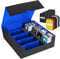 Karten Box für 3200+ Karten, Sammelkarten-Aufbewahrungsboxen mit 10 Bunt Trennwänden, 4 Schaumblöcke, Premium Magnetic Deck Boxen, PU Leder Deck Case für TCG Magic The Gathering Karten(Schwarzblau)