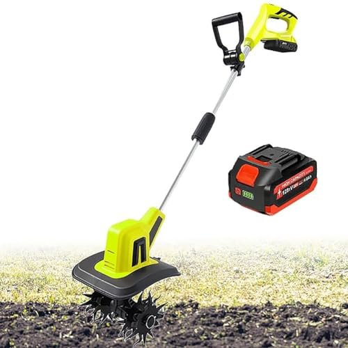 ANGDI Cordless Garden Tiller Rotavator, 20V Electric Rotary Tiller Soil Cultivator Handheld Rototiller, 25Cm Working Width, 22Cm Tilling Depth, for Garden, Vegetable Plots, Lawn