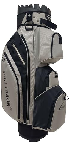 Tour Made Golfbag Cartbag ohne Schlägerklappern I großes Kühlfach I Herren & Damen I Golf Bag mit Organizer I durchgängige Schlägerfächer (Grey-Black)
