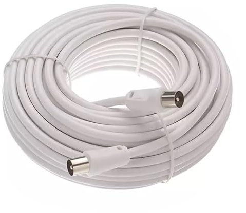 REWARD SALE Cable Coaxial Plug To Plug TV Lead Shielded White Fly Extension Male To Male Coax Wire Connectors Antenna AV Coupler Compatible With TV Freeview Freesat Sky Virgin (10M)