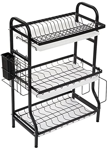 Escurridor de Platos Compacto y Moderno de Gran Capacidad, Escurridor de 3 Niveles para Cocina
