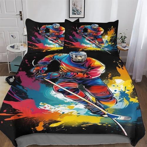 PAZZK Eishockey Bettwäsche - Bettbezug Sheets Mit Kissenbezug, Mikrofaser Bettbezüge Set 2teilig Mit Reißverschluss Atmungsaktiv Erwachsene Kinder Single (135x200cm)