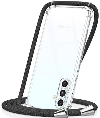 CAROKI Crossbody Case for Samsung A15,Necklace Mobile Phone Cover with Cord Strap Clear Transparent TPU Soft Samsung A15 Cover Holder with Neck Cord Lanyard Strap-Black