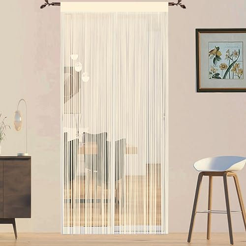 Rideau Fil Rideau Porte Fenetre Rideau Anti Mouches pour Porte Exterieur Moustiquaire Rideaux Rideau Anti Mouche Exterieur Cloison De Séparation De Pièces Rideau De Porte (Champagne, 90 x 245 cm)