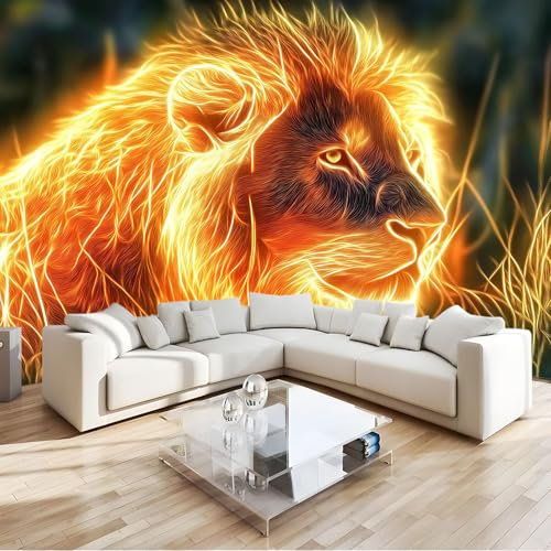 3D Panoramic Wallpaper Mural, 250 x 175 cm Photo Wallpaper Mural, Digital Art Lion Photo Wallpaper 3D Effect, Yellow Wallpaper Mural - Poster Decoration for Bedroom Living Room Corridor