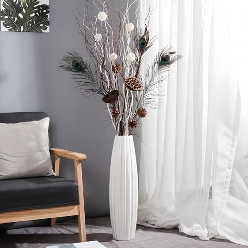 JIDOFUE Grand Vase en céramique Blanche 60 cm, Vase décoratif Moderne pour Salon, Bureau, Chambre, Mariage, Herbe de Pampa, décoration intérieure, Style Minimaliste