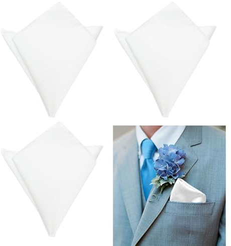 UILYNIU 3 Stück Weiß Einstecktuch für Herren, 22 x 22 cm Pochette Stecktuch Handkerchief, Weiches Herrentaschentücher Einfarbig, Herrenanzug Zubehör für Feierliche Hochzeitsfeier (Weiß)