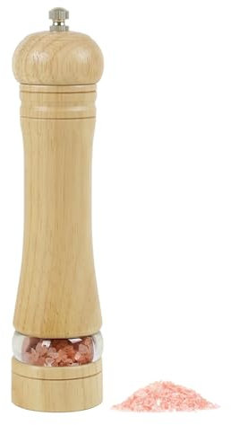 Wellong Wooden Pepper Grinder, 8.5 Inches Salt Grinder with Adjustable Coarseness, Refillable Manual Pepper Mil with Acrylic Window, Oak Wood Salt and Pepper Grinder Mill for Kitchen - Natural