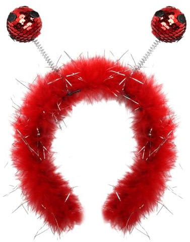 Bluelves Marienkäfer Haarreif, Ladybug Haarreifen mit Plüsch & Glitzereffekt, Kostüm Damen Accessoires für Karneval Motto Party Marienkäfer Kostüm zum Verkleiden
