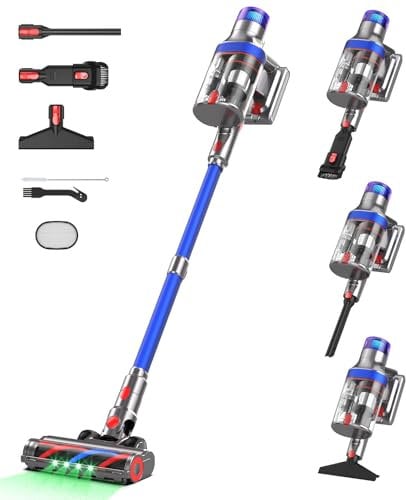REBANIC S18 Max Akku Staubsauger, 48000Pa 600W 70Mins Staubsauger Kabellos mit Doppeldisplay Freistehend,2L Akkustaubsauger Supergroßer Staubbehälter für Teppich Tierhaare Hartböden