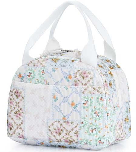 TESAFNG Lunch Bag - Insulated Lunch Box for Women, Reusable Large Capacity Cooler Bag for Adult, Small Leakproof Cute Corduroy Lunch Tote for Work Office Travel Picnic (Bee Floral)