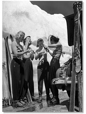 KUBAPIG Vintage-Ski-Fotodruck Skifahrer springt Mädchen Auto Leinwand Gemälde Schwarz und Weiß Wintersport Skifahren Kunst Poster Home Wandkunst Dekor (SKU4, 30 x 40 cm), ungerahmt