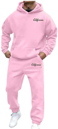 Generisch Tuta sportiva da uomo, da jogging, set da 2 pezzi, con cappuccio, giacca e pantaloni da jogging, tuta da allenamento, tuta da jogging, tuta sportiva da uomo, Rosa chiaro7, L
