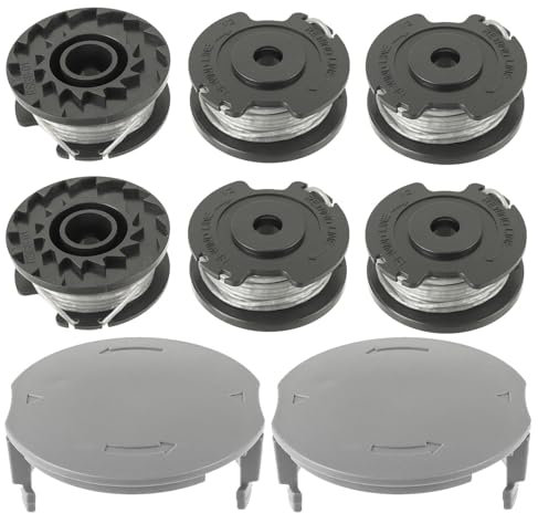 JAMHER Fadenspule F016800569/F016800385 Für Bosch Akku Rasentrimmer EasyGrassCut 23/26/18/18-230/18-260/18-26 Länge 4 m Ø 1,6 mm Rasentrimmerspule und Spulenabdeckung F016F05320 (6 Spulen, 2 Kappe)