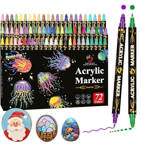 FINGERTIP STORY 72 Farbe Acrylstifte für Steine Wasserfest Stifte Steine Bemalen wasserfest für Ostern Basteln Kinder Leinwand Ostereier Holz Schule Manga Kunstler Hochzeit