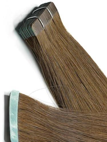 Haartick Wiederverwendbare 100% Echthaar Tape Extensions Schokobraun 60 cm glattes Haar 5 Tape Haarverlängerung Hair
