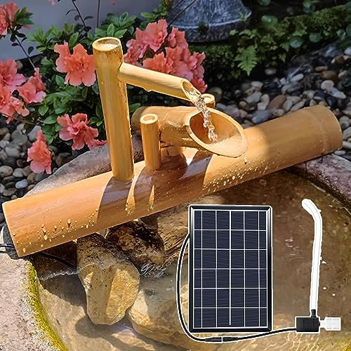 Solarbetriebener Bambusbrunnen mit Pumpe und Filter für Zen Garten und Landschaft Dekoration