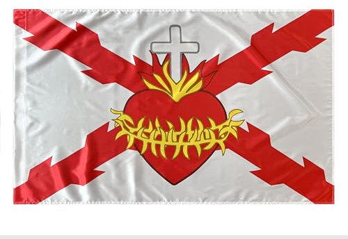 Durabol Bandera Cruz de Borgoña Imperio Español Águila Bicéfala Cruz de San Andrés Sagrado corazon Tercios Morados 150 x 90 cm Satén Brillante (Sagrado Corazón)