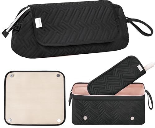 Leudes Hair Tools Travel Bag for Women Heat Resistant Mat for Travel Essentials Hot Tools Straighteners,Flat Irons,Curling Iron,Hot Air Brushes and Hair Dryer Organizer Bags 2 in 1, Blacka, Simplicity
