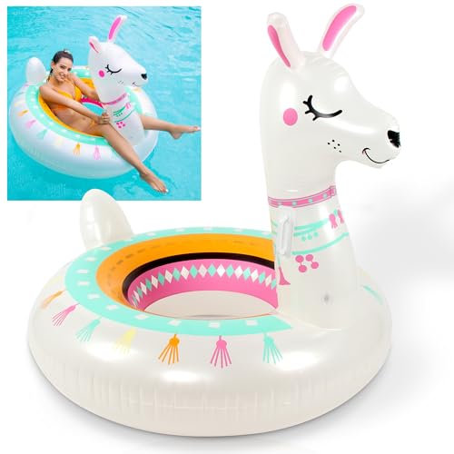 ONBEST aufblasbarer XXL Schwimmring Lama – 115x115x114cm – Wassertier zum Aufblasen für Erwachsene & Kinder 14+ – Highlight an Pool & Strand für jede Menge Spaß im Wasser – Schwimmtier – Schwimmreifen