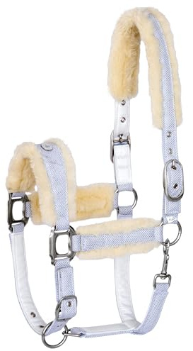 EQUESTRIAN QUEEN Glitzer Mesh Kopfgeschirr – Verstellbares Halfter für Pferde mit Fauxfur Polsterung – Komfortabel, Atmungsaktiv & Stilvoll - Rotterdam (Weiß, Full (Warmblut))