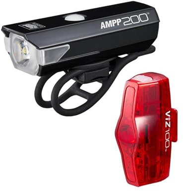 CatEye AMPP 200 / VIZ 100 Bike Light Set – USB Rechargeable Front & Rear Bicycle Lights for Night Riding, Safety & Visibility