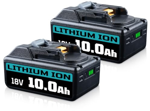 2er-Pack 10,0Ah Ersatzakku für Makita Akku 18V Hochenergiedichte Lithium-Ionen Akku mit LED Restanzeige,kompatibel mit Makita 18V Elektrowerkzeuge und BL1860B BL1850B