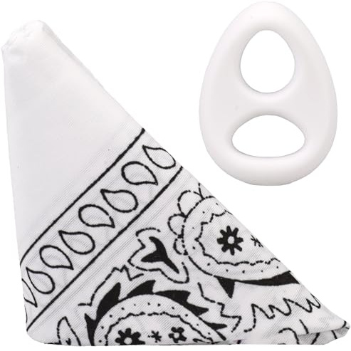 Rock Solid The Code – Silicone Cock Ring with Matching Bandana | Stretchy Body-Safe C-Ring for Longer, Harder Erections, Delay & Stamina Boost - for Adults Only (White - Black)