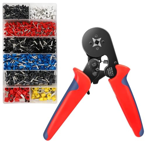 Lociban Crimpzangen Aderendhülsen Set, Kabelschuhe Set mit Zange 1250 stück Kabelschuhzange Crimpzange Aderendhülsen Zange 0,25-10 mm² Ergonomischer Griff Crimp Tool