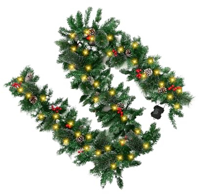 yybng Corona Di Natale Per Porta,Con Luci Rami Di Pino | Ghirlanda Illuminata per Porta d'Ingresso Decorazione Natalizia - Per Finestra Scale Portico Patio Mensola Parete Albero Ufficio