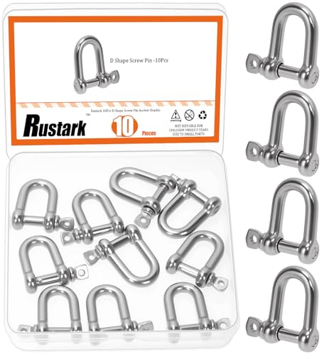 Rustark 10Pcs M4 304 Stainless Steel D Shape Shackle Screw Pin Shackles D Shaped Bow Shackle Screw Pin Anchor Shackles for Chains Wire Rope Lifting Camping and Hiking