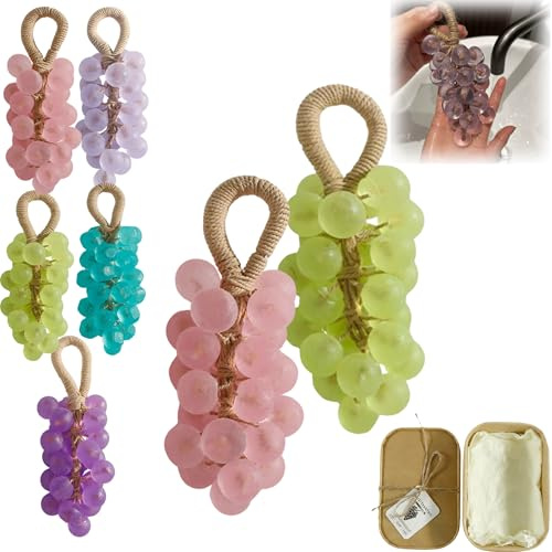 Seife mit Traubengeschmack am Seil, handgefertigte Kristall-Traubenseife, for Händewaschen und Baden, kaltgerührt, lufterfrischend, Geschenkidee for Damen und Herren(Peach Pink+green)