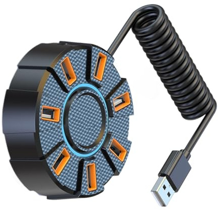 7 Port USB 2.0 Hubs with Colorful LED Lighting and External Power Supply for Multiple Device Connection USB Hubs