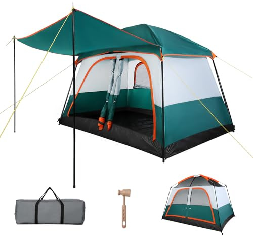 Treeboy Familienzelt 4 Personen PU3000mm Wasserdicht Glamping Zelt Hauszelt Quick-up Große inkl. abnehmbarem Dach & Tragetasche, Verdunkelungszelt mit Veranda für Camping Outdoor Reise Trekking