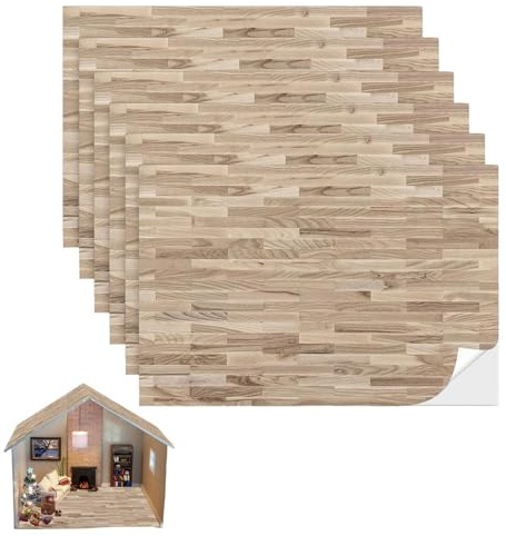 6 feuilles de stickers sol pour maison de poupée 1:12 – Papier peint autocollant style naturel – Revêtement de sol miniature 29,7 x 21 cm – Accessoires déco DIY pour maison miniature