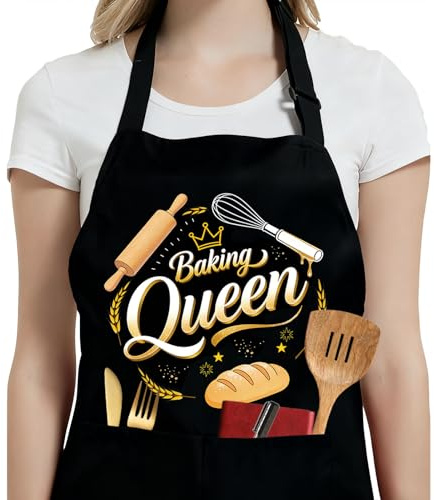 RYIRXI Delantal Cocina Mujer Negro, Delantal Personalizado Divertido Mandiles de Cocina Impermeable, Delantales Graciosos Mujer Barbacoa