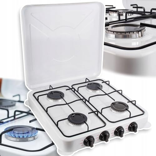TC TECHNIC - Réchauds À Gaz - Réchaud de Camping À Allumage Piézoélectrique 4 Feux – Réchaud de Camping À 4 Brûleurs 8,8kw pour Propane Et Butane, Supports de Casseroles Amovibles, Réchaud À Gaz Blanc
