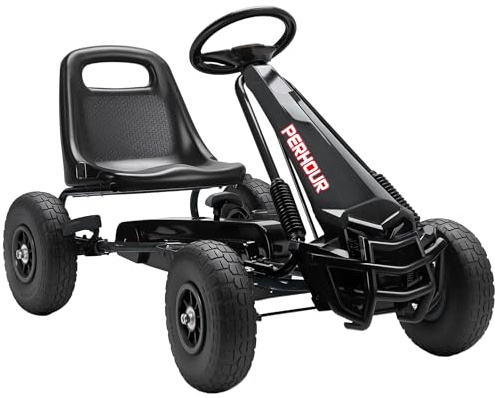 AIYAPLAY Kart à pédales Go-Kart pour Enfants Siège Réglable Pneus EVA Noir