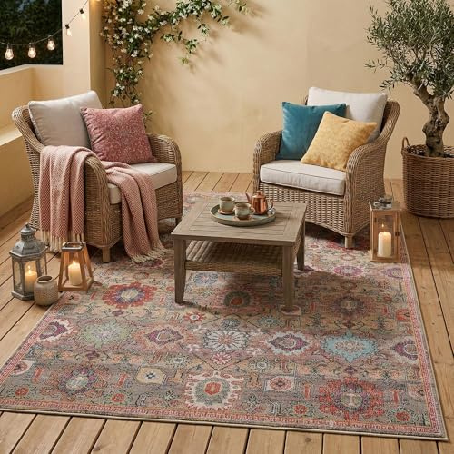 Pergamon Lagos Vintage Orient Bunt Indoor Outdoor Teppich – Flachgewebe für Wohnzimmer, Terrasse & Balkon